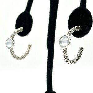 Lagos Caviar Mother Of Pearl Silver Doublet Hoop Earrings